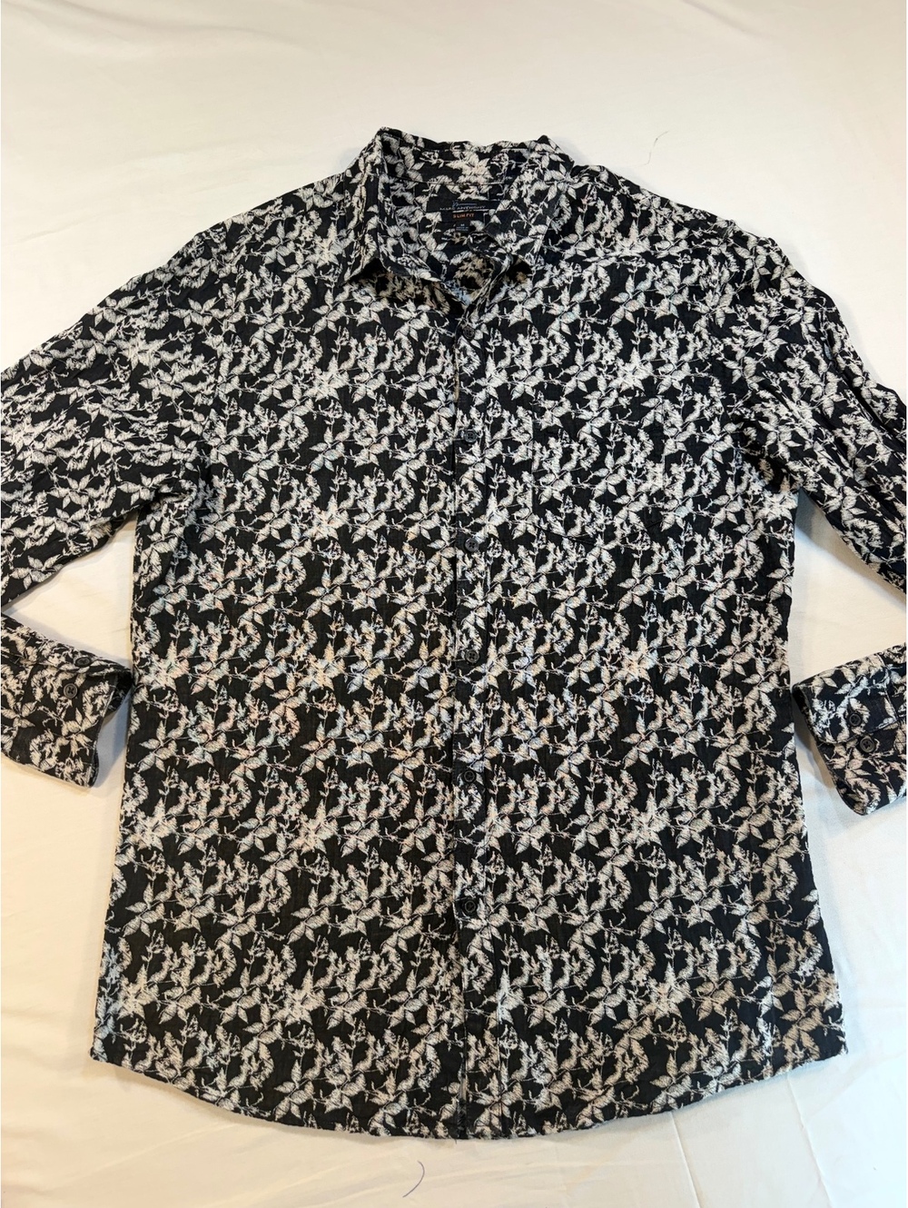 Marc Anthony Slim Fit Black and White Floral Cotton Shirt Medium